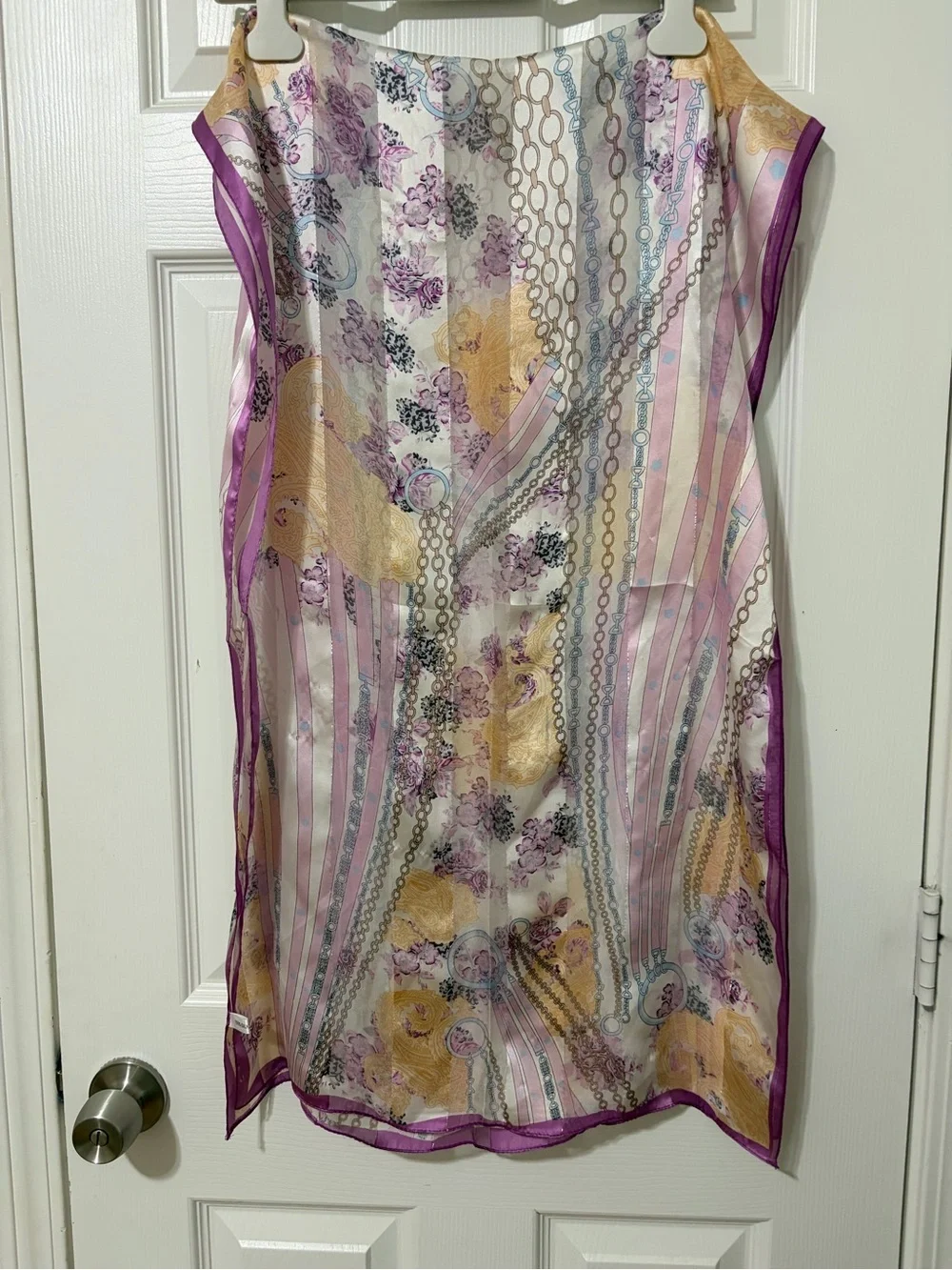 Unbranded 100% Silk Floral Paisley Chain Print Scarf Shawl Vintage Pastel 21*65